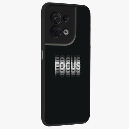 Focus Mode On Glass Case upright view showcasing strong typography statement with sleek motivational theme.