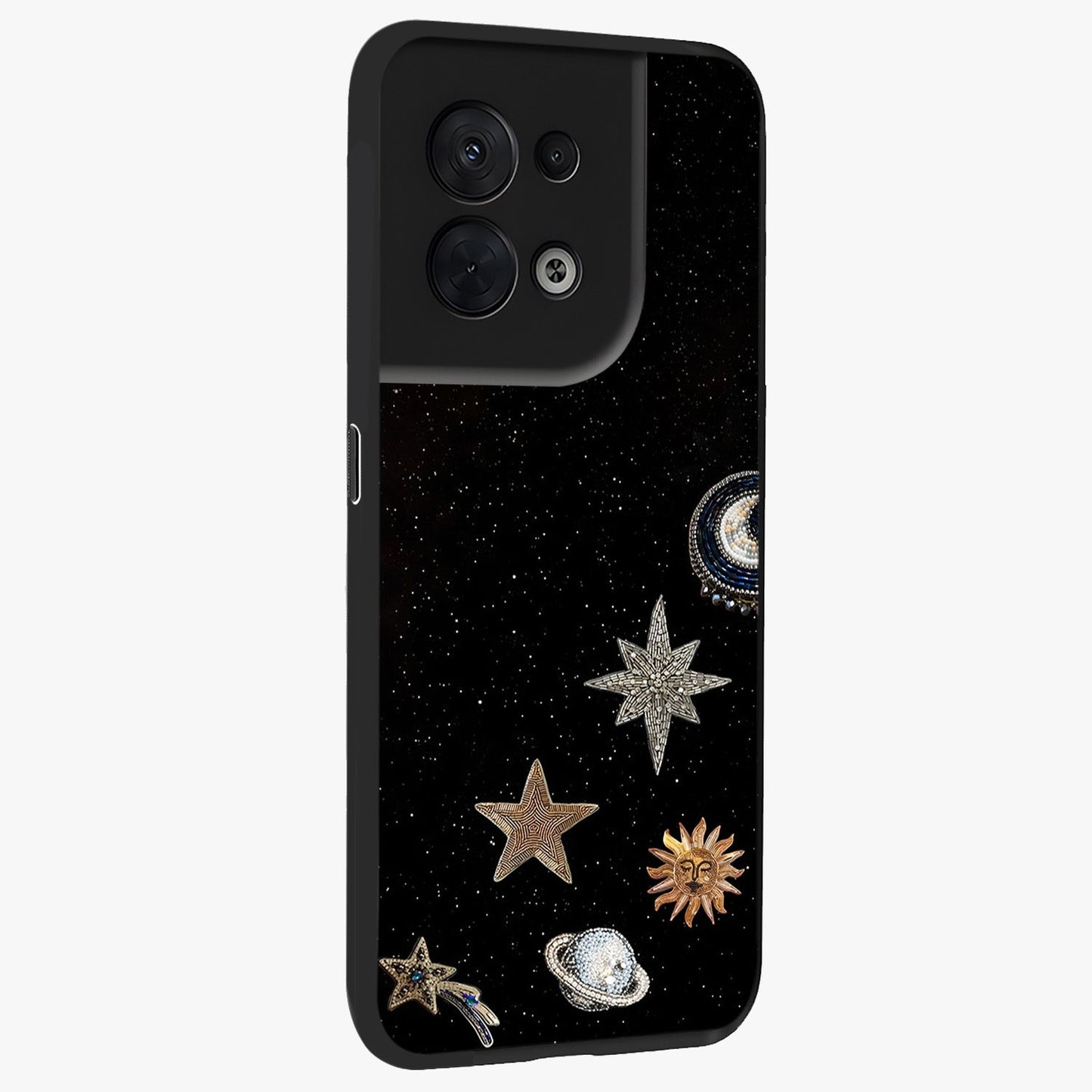 Galactic Charm Glow Glass Case upright view showcasing glowing cosmic charm artwork with magical celestial style.