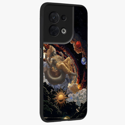 Galactic Divine God Glass Case upright view showcasing mystical divine artwork with dramatic cosmic theme.