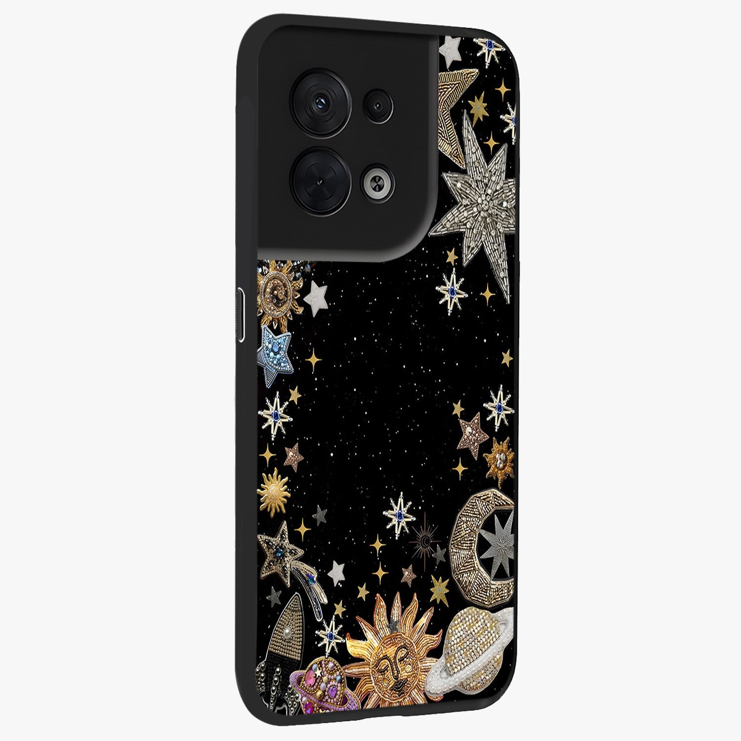 Galactic Jewel Stars Glass Case upright view showcasing glittering star jewel artwork with vibrant galaxy theme.