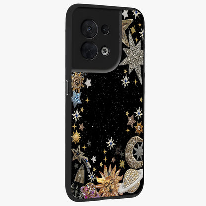 Galactic Jewel Stars Glass Case upright view showcasing glittering star jewel artwork with vibrant galaxy theme.