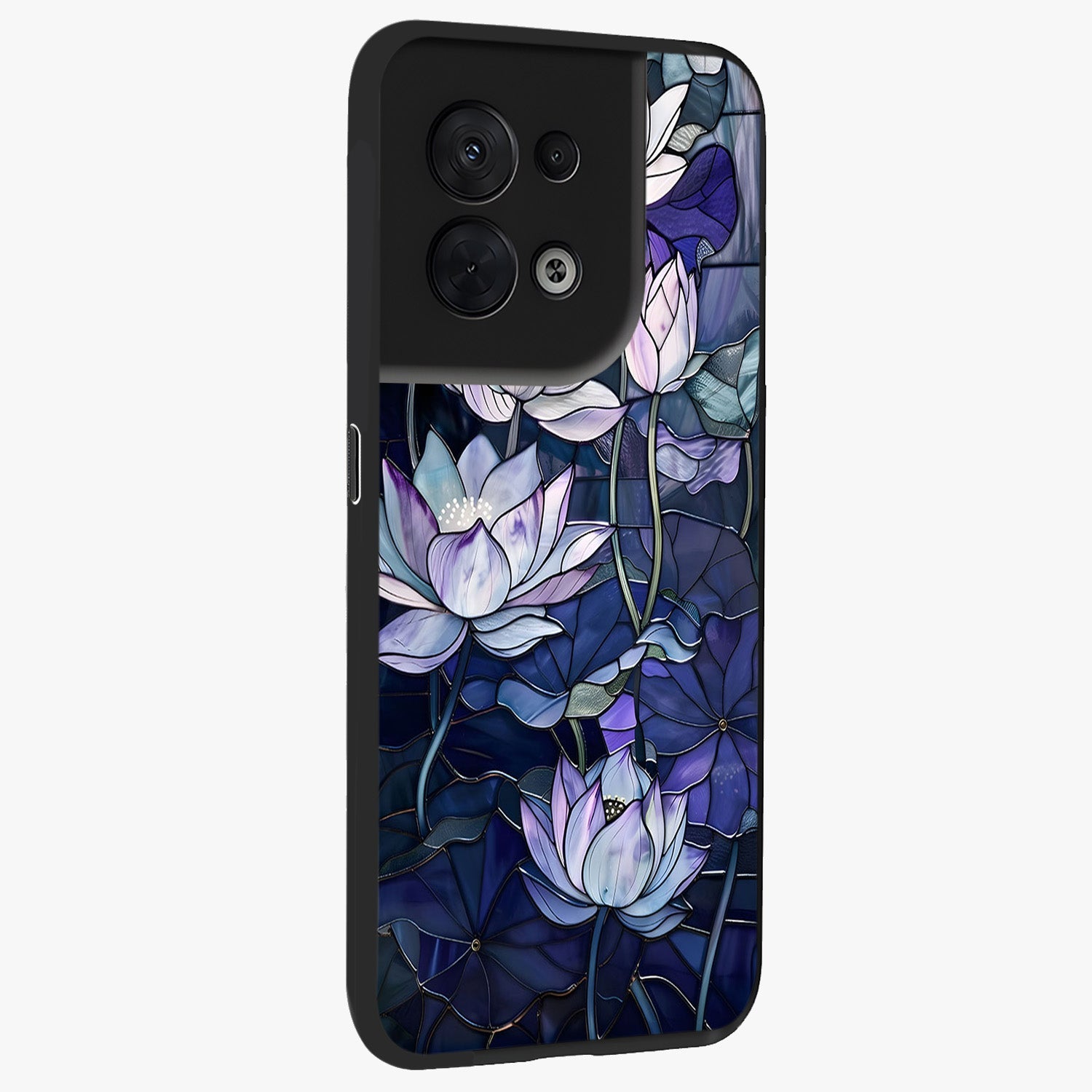Gloss Petal Rush Glass Case upright view showcasing dynamic floral petal artwork with modern botanical theme.
