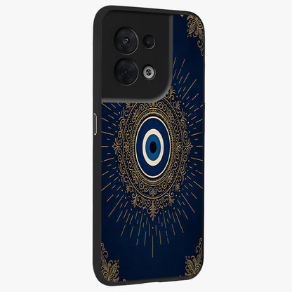 Golden Celestial Charm Glass Case upright view showcasing radiant celestial artwork with elegant golden theme.