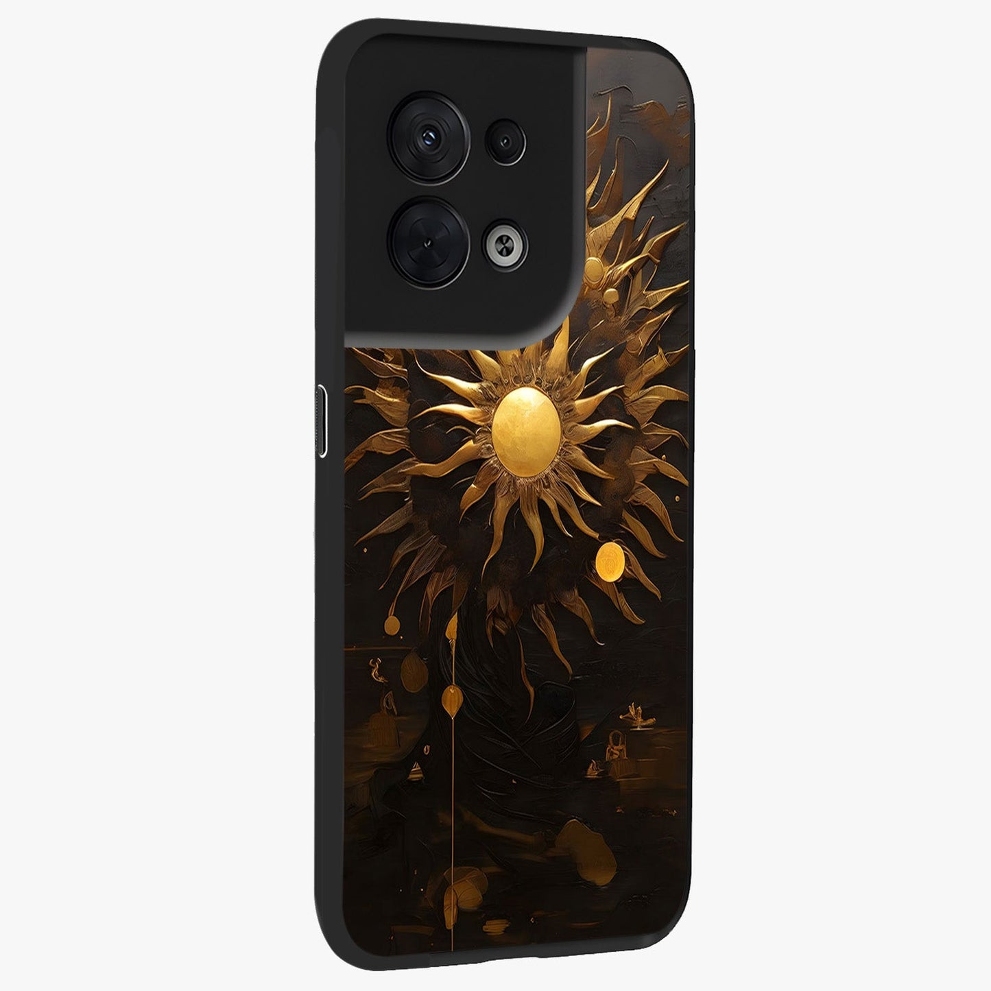 Golden Sun Majesty Glass Case upright view showcasing haunting graveyard artwork with dramatic dark theme.
