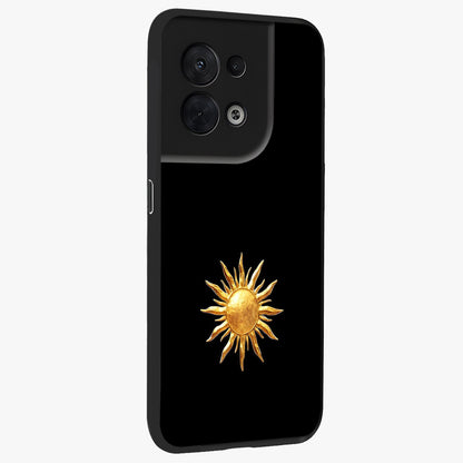 Golden Sun Minimalism Glass Case upright view showcasing haunting graveyard artwork with dramatic dark theme.