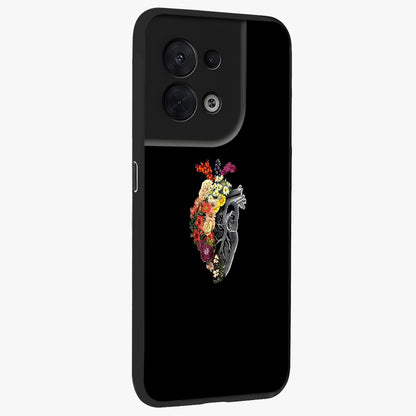 Heart With Flowers Glass Case upright view showcasing decorative heart and floral artwork with sweet romantic theme.
