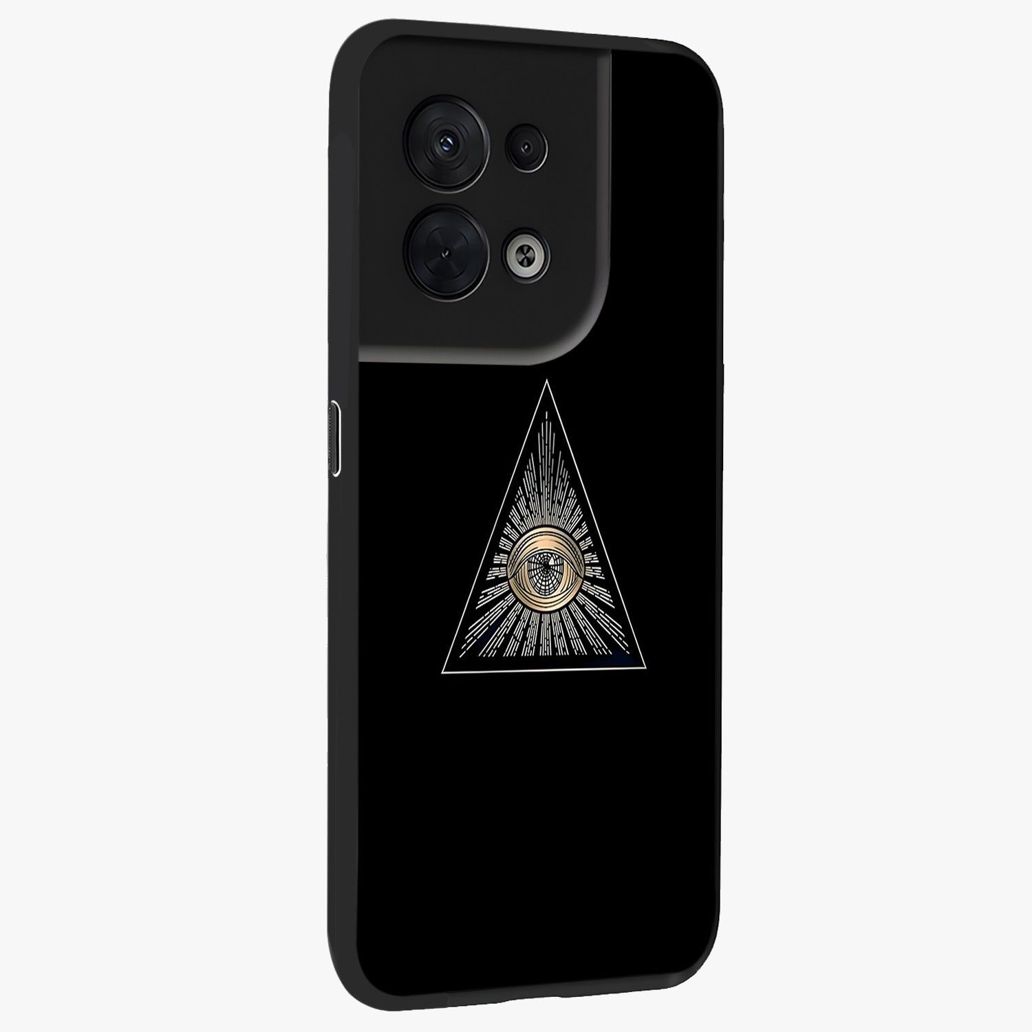 Illuminati Evil Glass Case upright view showcasing striking illuminati artwork with mysterious symbolic theme.
