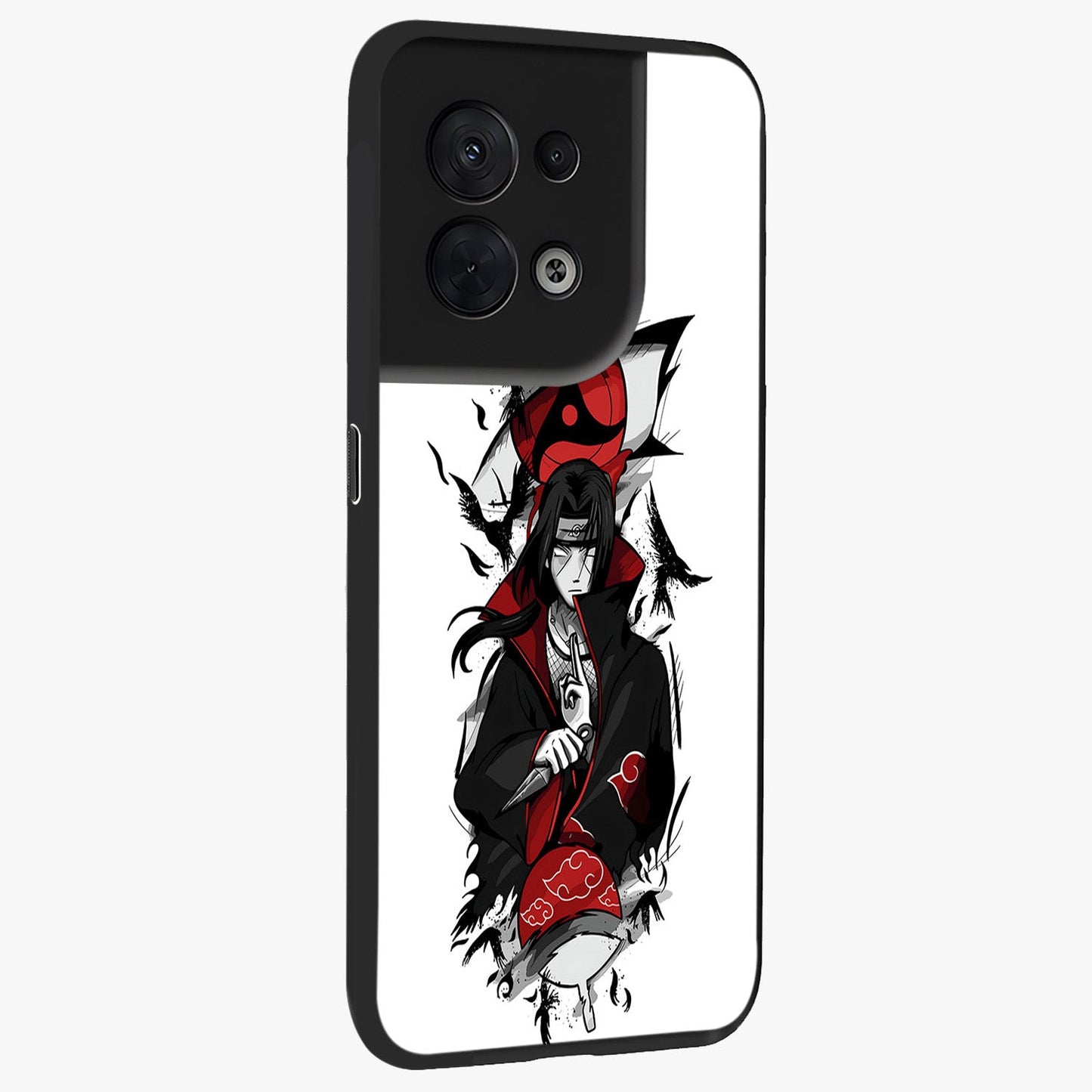 Itachi Limited Edition Naruto Anime Glass Case upright view showcasing intense anime artwork with powerful character theme.