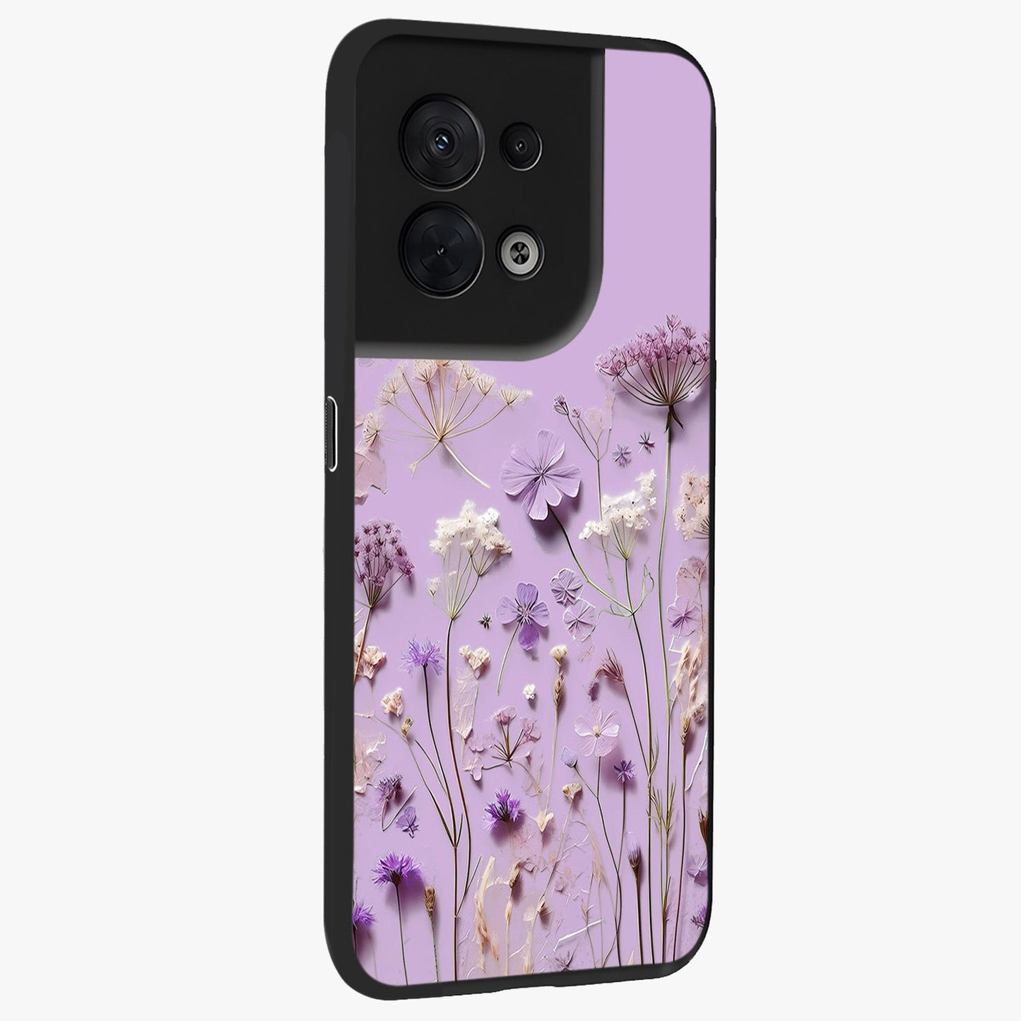 Lavender Blossom Dream Glass Case upright view showcasing delicate lavender blossom artwork with peaceful floral theme.