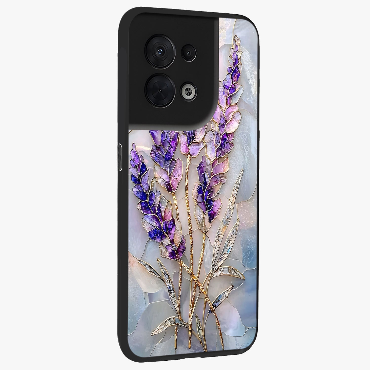 Lavender Dream Glow Glass Case upright view showcasing radiant lavender glow artwork with calming dreamy theme.