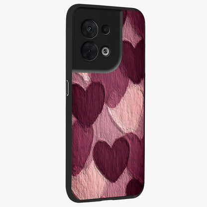 Layered Paper Hearts Glass Case upright view showcasing decorative layered heart artwork with sweet love theme.