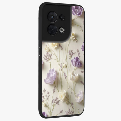 Lilac Breeze Harmony Glass Case upright view showcasing delicate lilac artwork with peaceful floral theme.