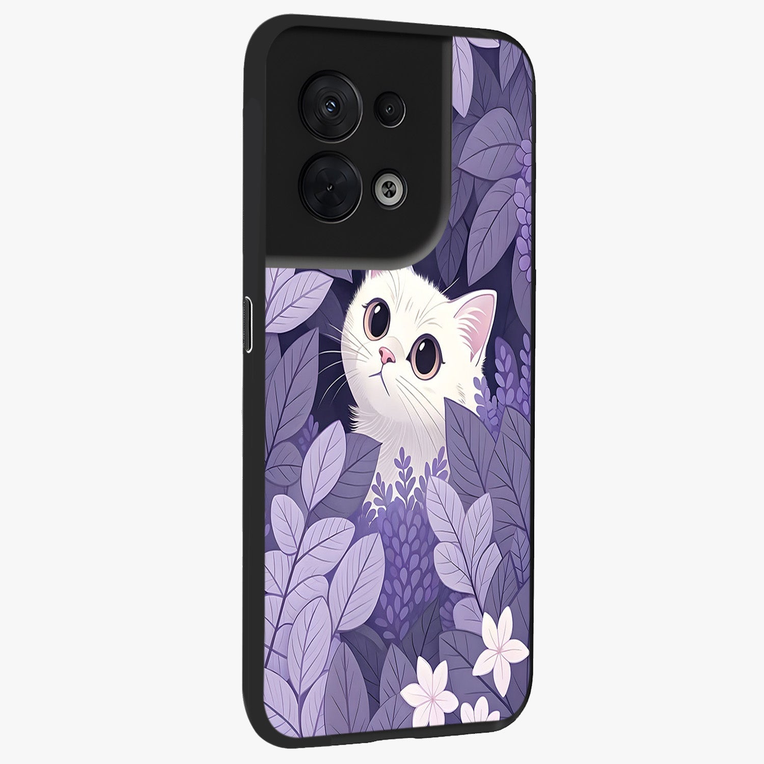 Lilac Hide Peek Cat Glass Case upright view showcasing charming cat artwork with adorable peek theme.
