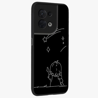 Line Art Girl With Shooting Stars Glass Case upright view showcasing delicate shooting stars artwork with minimal artistic theme.