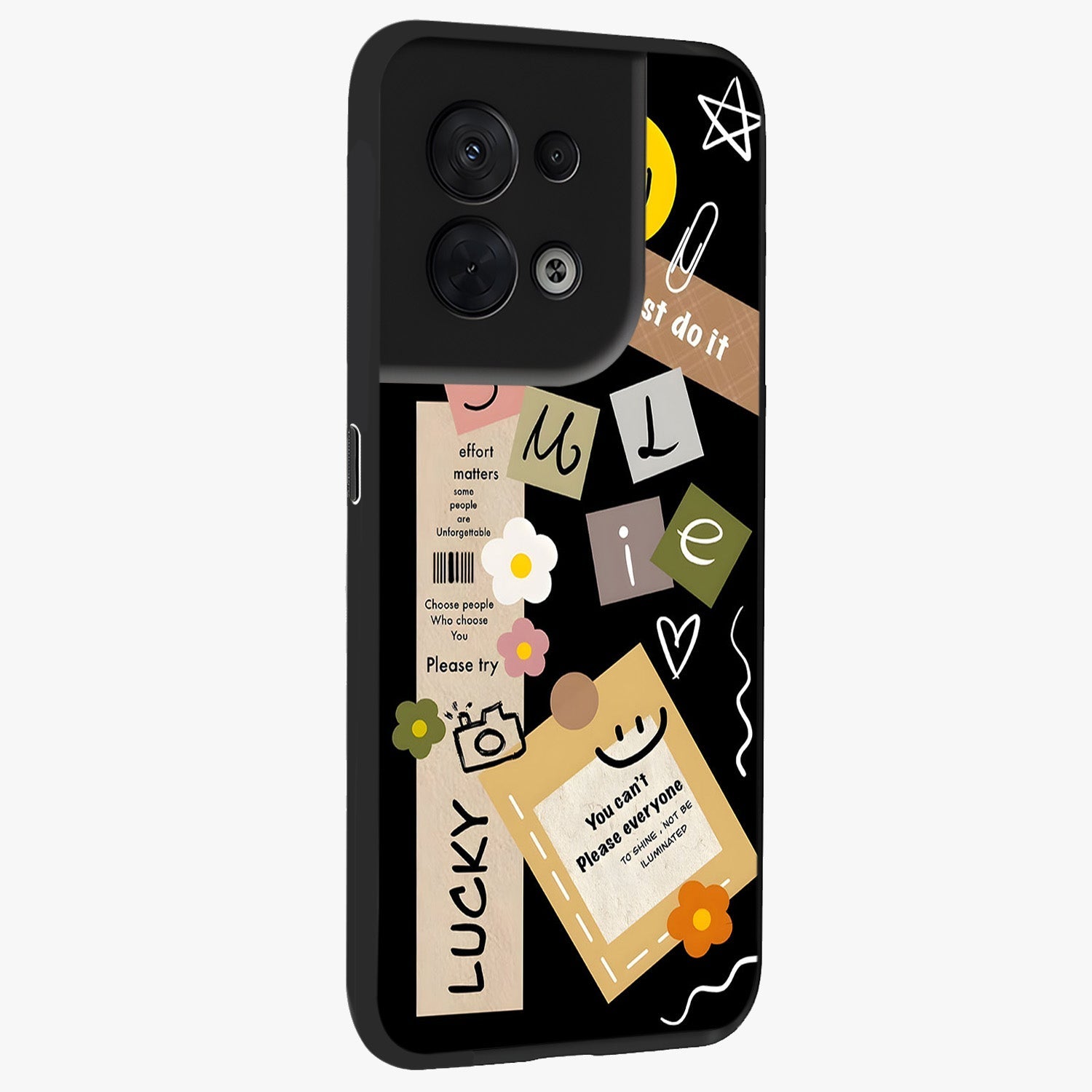 Lucky Aesthetic Collage Glass Case upright view showcasing vibrant collage artwork with youthful aesthetic theme.