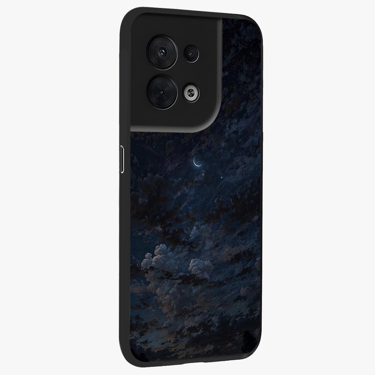 Lunar Veil Silence Glass Case upright view showcasing calm moon themed artwork with serene night atmosphere.