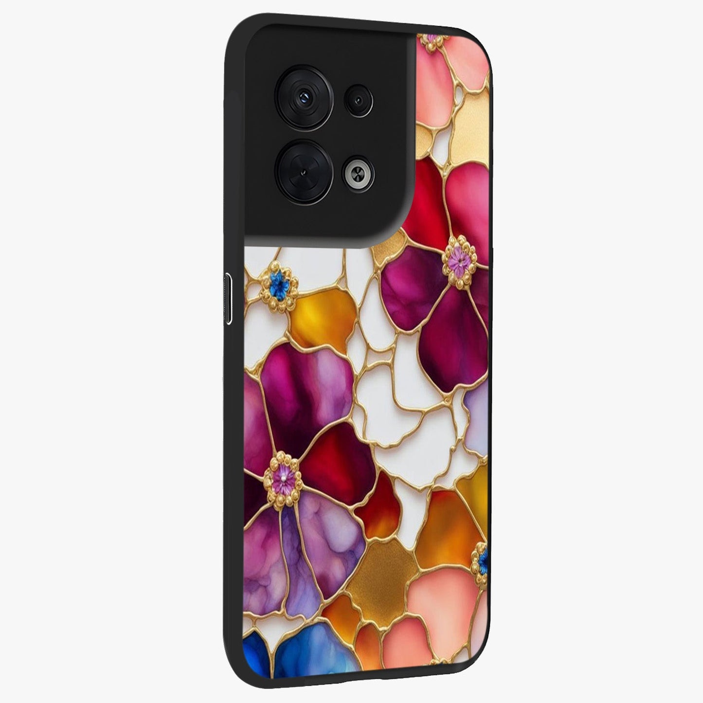 Marble Flower Pattern Glass Case upright view showcasing decorative marble flower artwork with refined style.