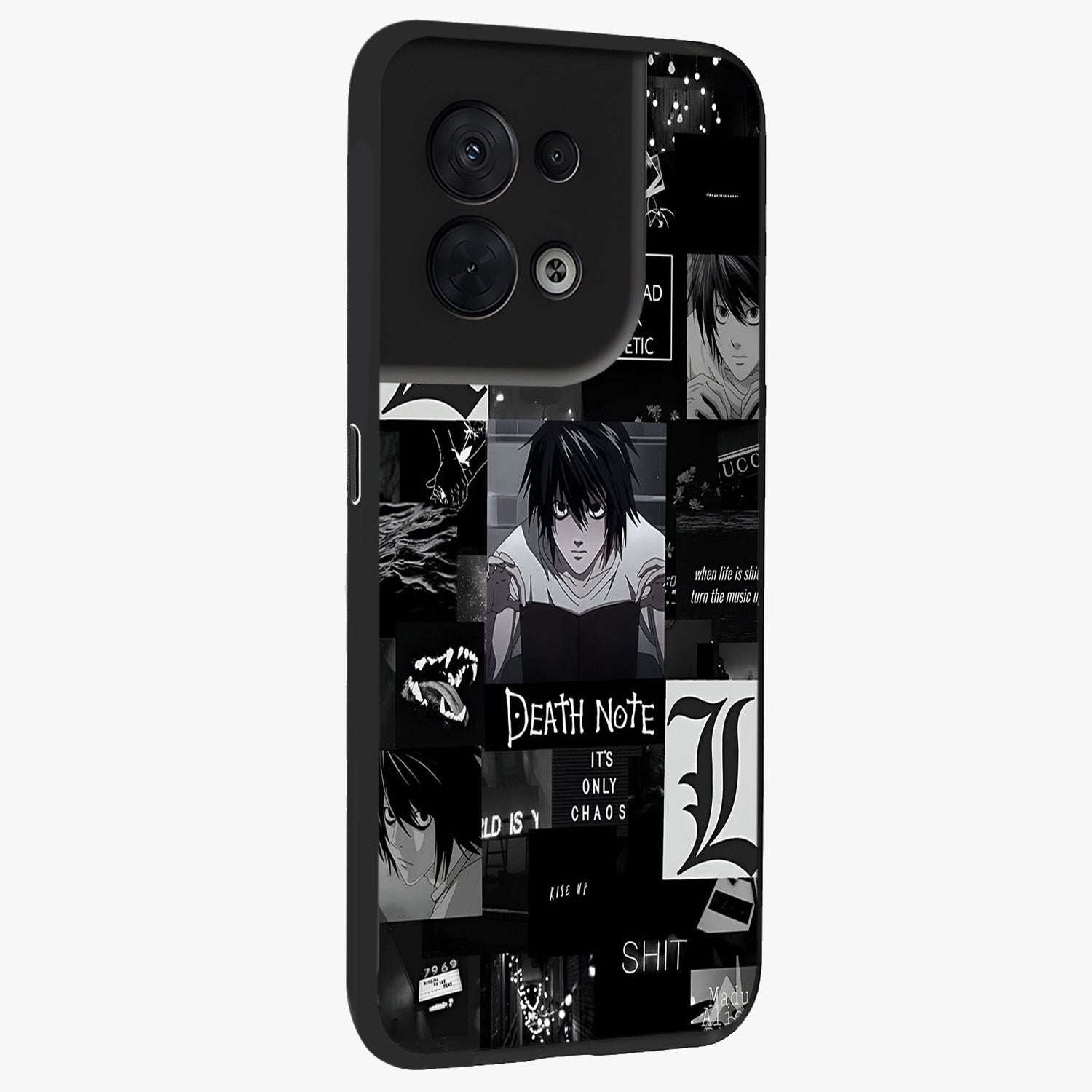 Midnight Chaos Mind Glass Case upright view showcasing expressive abstract artwork with bold dark theme.