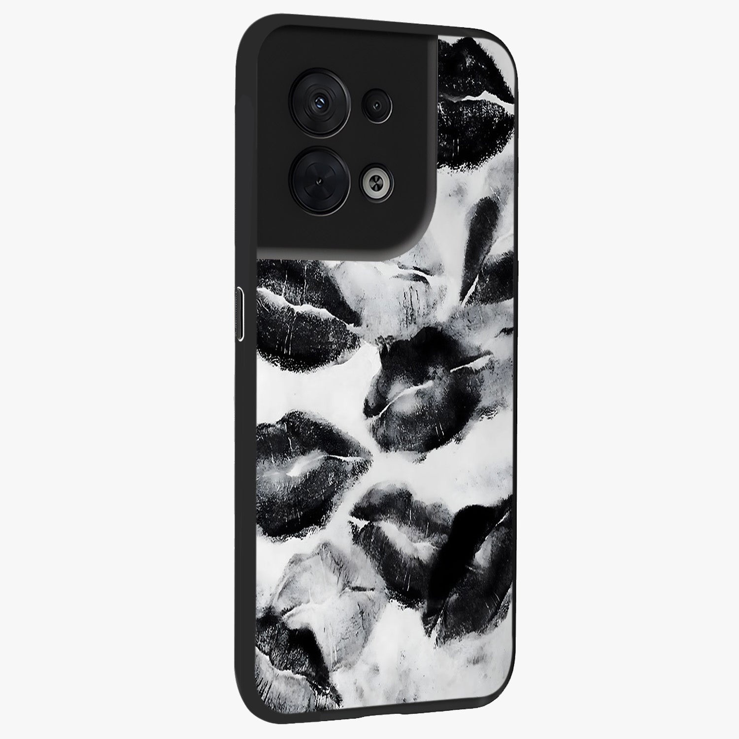 Midnight Kiss Marks Glass Case upright view showcasing stylish kiss mark artwork with trendy romantic theme.