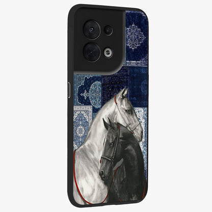 Midnight Stallion Blues Glass Case upright view showcasing dramatic horse artwork with bold artistic theme.