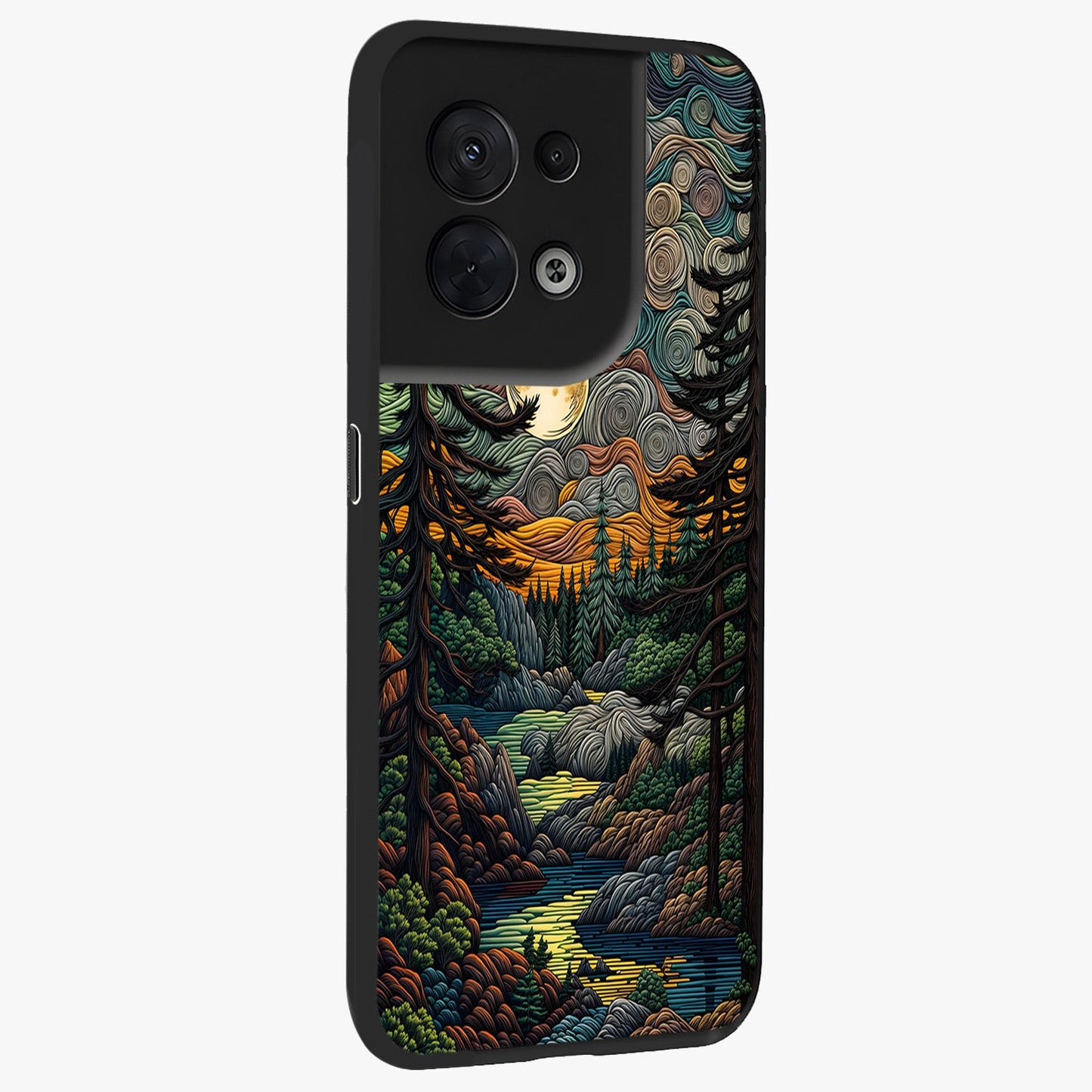 Moonlight Forest Dream Glass Case upright view showcasing magical forest artwork with calm night theme.