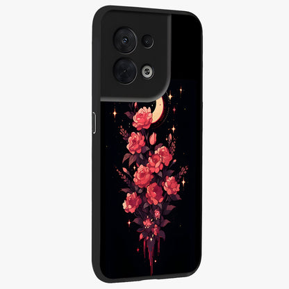Moonlit Floral Elegance Glass Case upright view showcasing delicate floral artwork with refined night inspired theme.