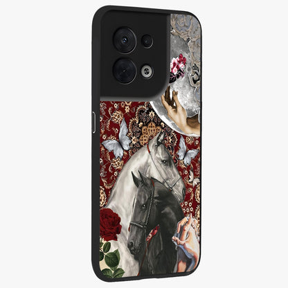 Moonlit Royal Stallion Glass Case upright view showcasing dramatic horse artwork with glowing moon themed design.