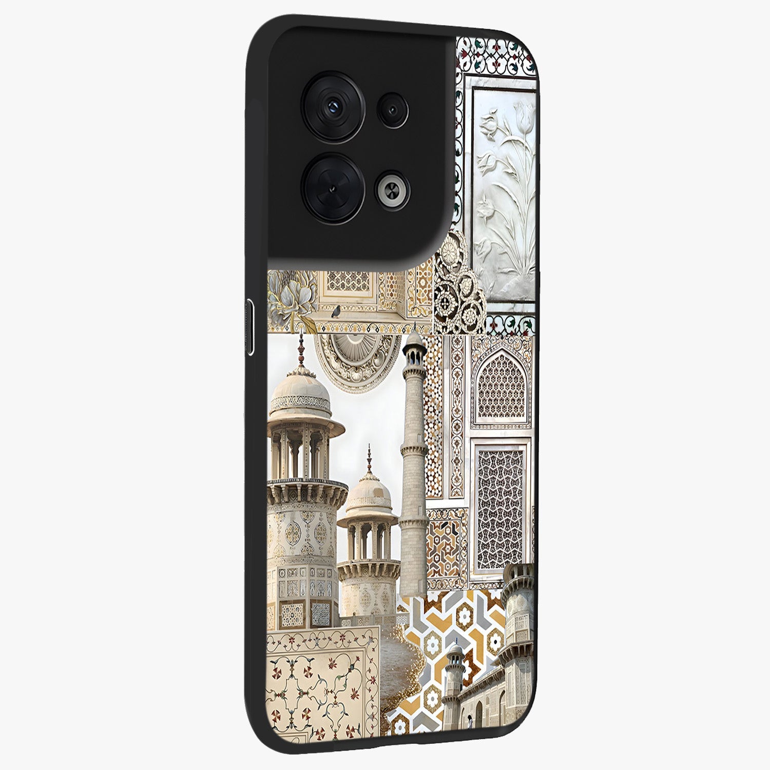 Mughal Marble Legacy Glass Case upright view showcasing ornate Mughal design with luxurious traditional theme.