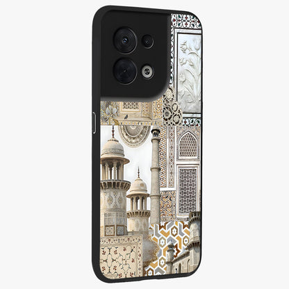 Mughal Marble Legacy Glass Case upright view showcasing ornate Mughal design with luxurious traditional theme.