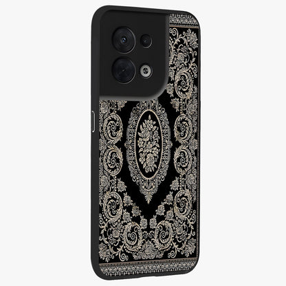 Noir Bloom Elegance Glass Case upright view showcasing graceful floral artwork with luxurious dark theme.