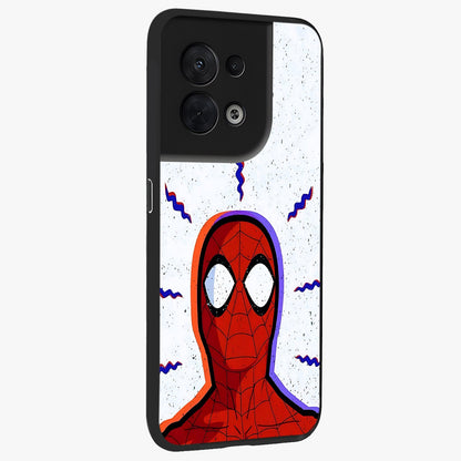 Omg Spiderman Glass Case upright view showcasing energetic superhero artwork with vibrant comic theme.