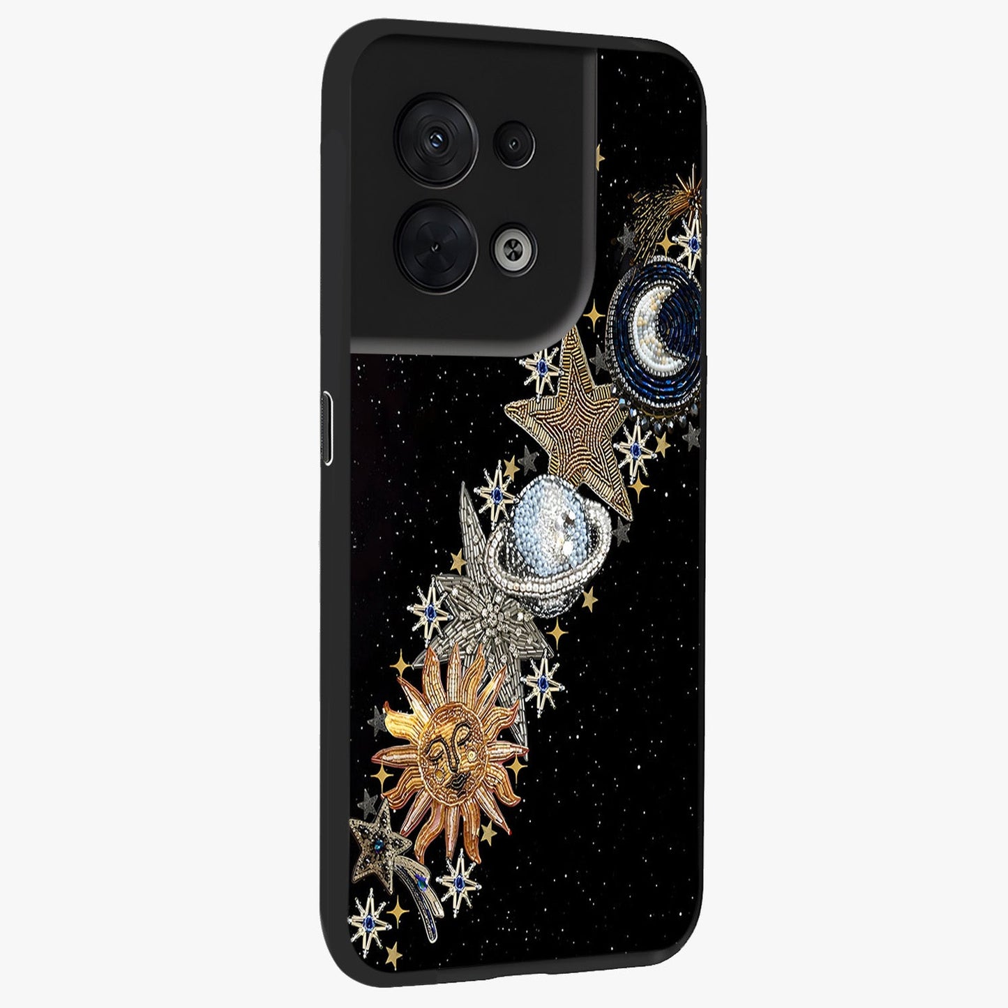 Pearls Universe Object Glass Case upright view showcasing decorative pearl themed artwork with cosmic elegance.