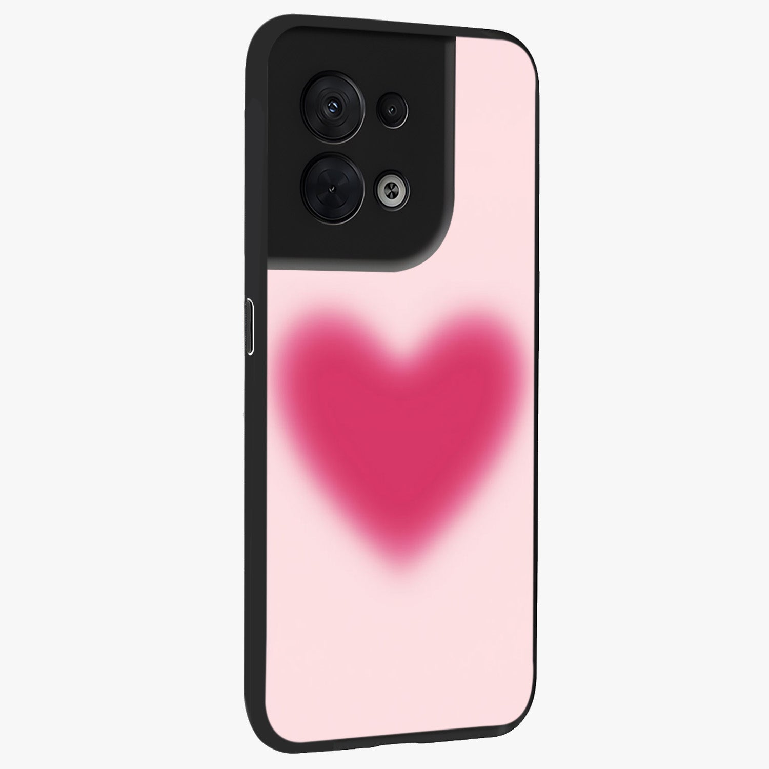 Pink Aura Heart Glass Case upright view showcasing romantic heart artwork with soft pastel theme.
