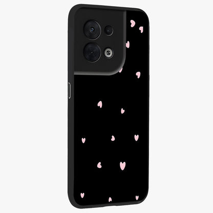 Pink Love Drops Glass Case upright view showcasing charming heart drop artwork with romantic playful theme.