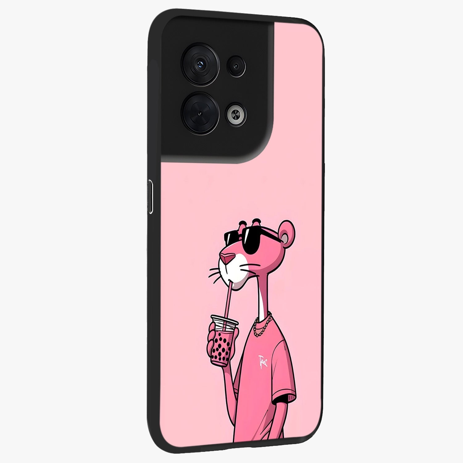 Pink Panther Glass Case upright view showcasing fun animated artwork with stylish retro cartoon theme.