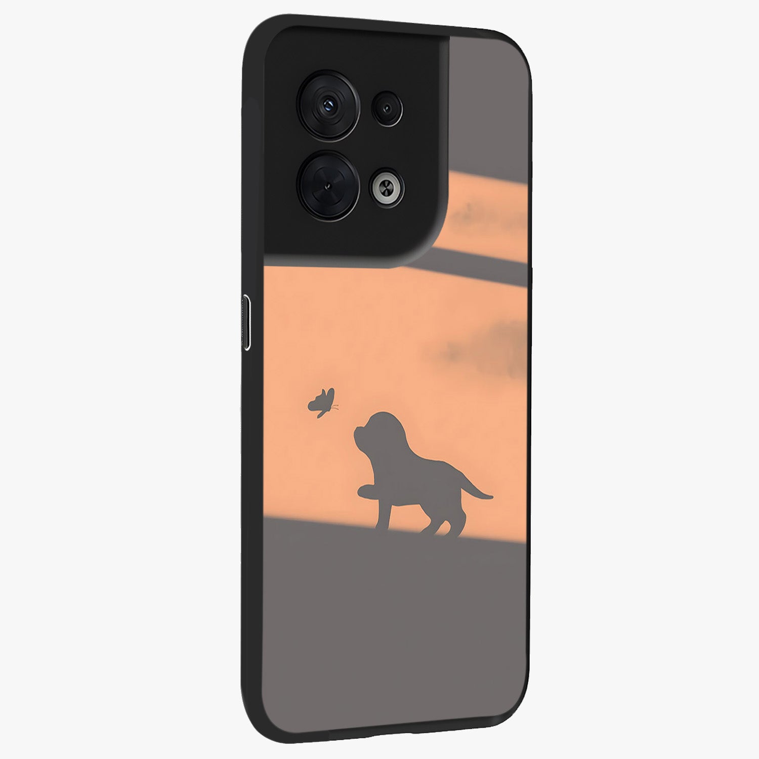 Puppy Shadow Art Glass Case upright view showcasing charming puppy artwork with creative silhouette theme.