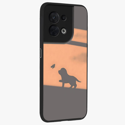 Puppy Shadow Art Glass Case upright view showcasing charming puppy artwork with creative silhouette theme.