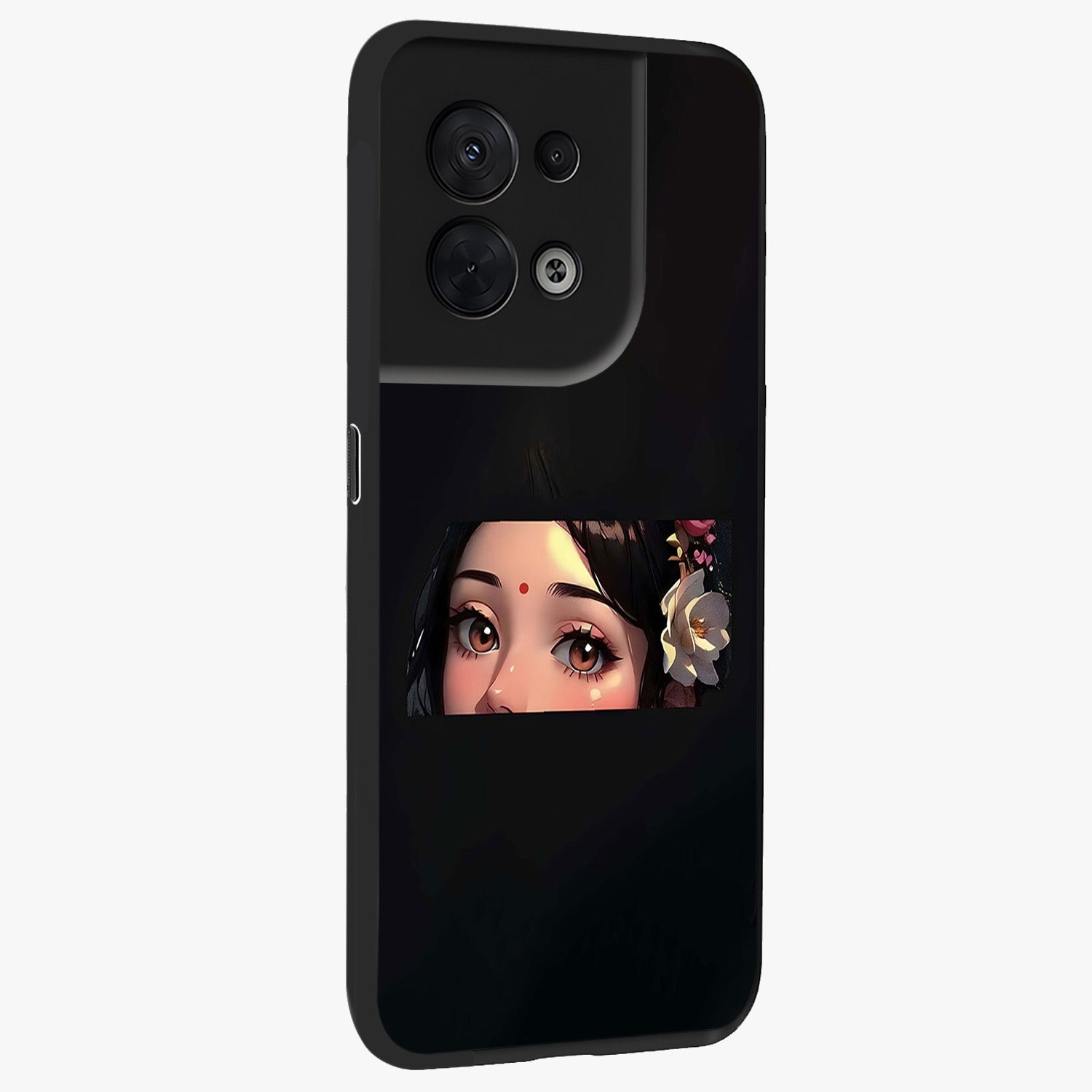 Radha Divine Embrace Glass Case upright view showcasing sacred Radha themed artwork with peaceful devotional style.