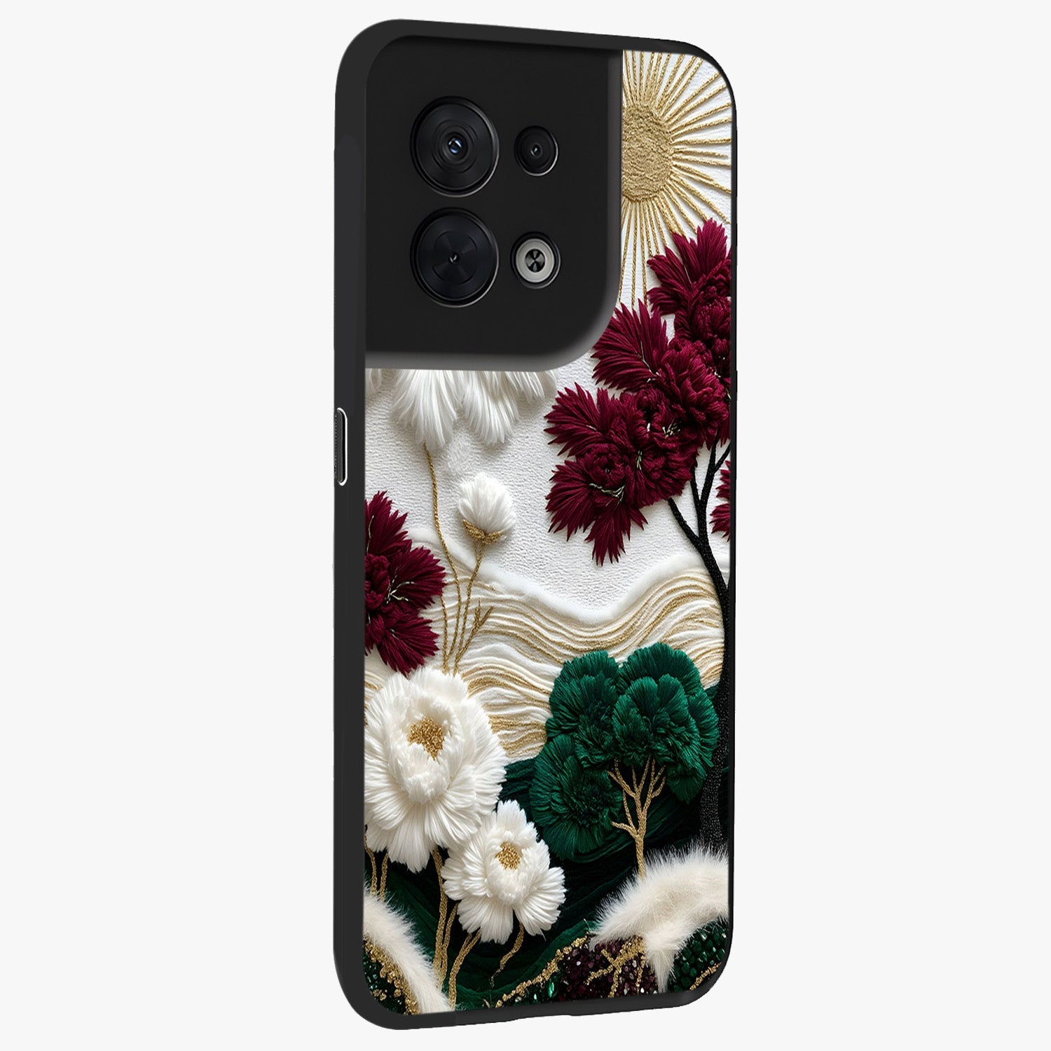 Radiant Bloom Elegance Glass Case upright view showcasing decorative flower artwork with refined botanical theme.