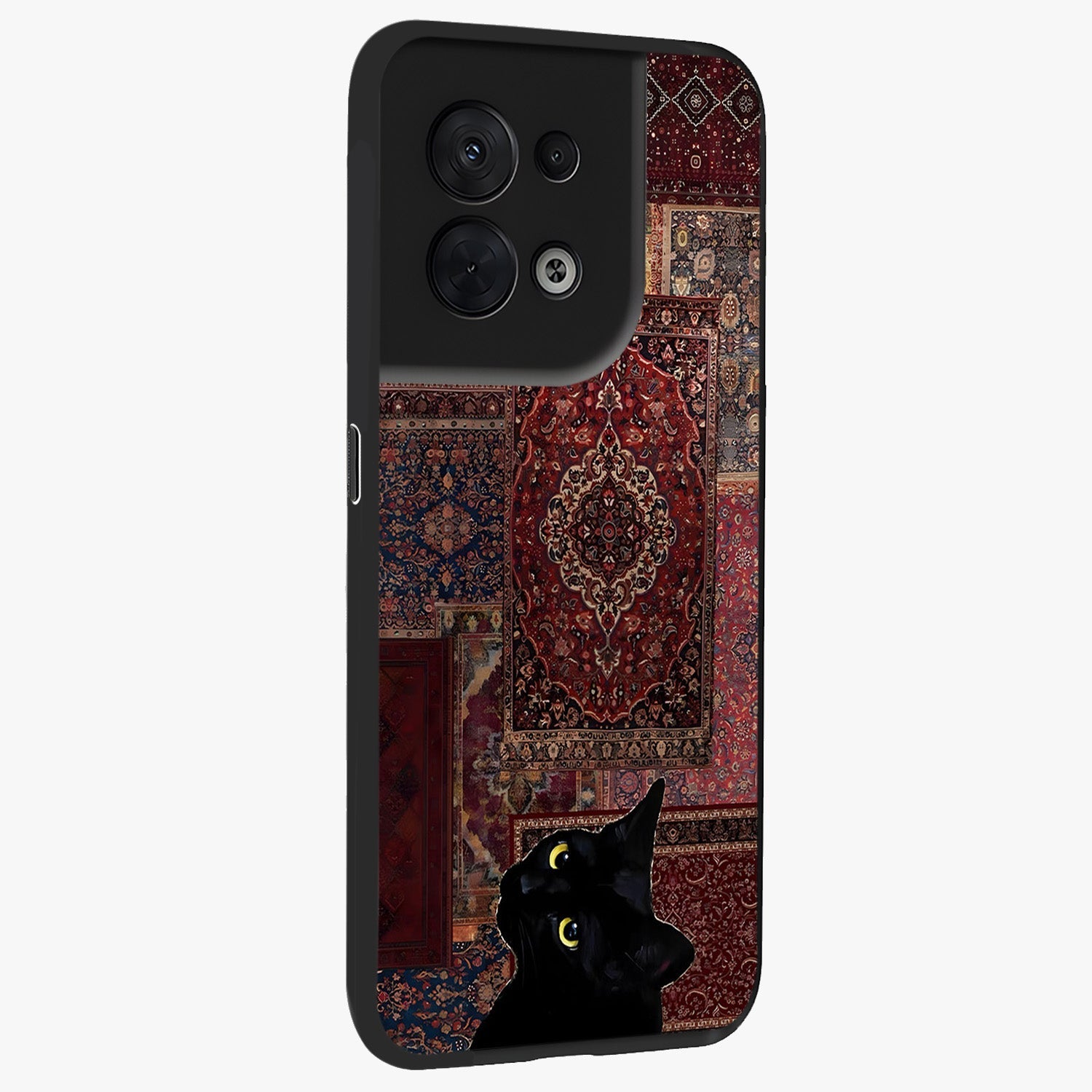 Regal Magic Cat Apple Glass Case upright view showcasing charming cat artwork with playful magical theme.