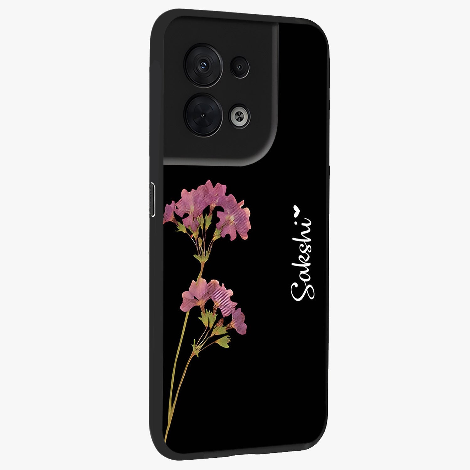 Riching Lavender Flower Custom Name Glass Case upright view showcasing elegant lavender floral artwork with personalized aesthetic.