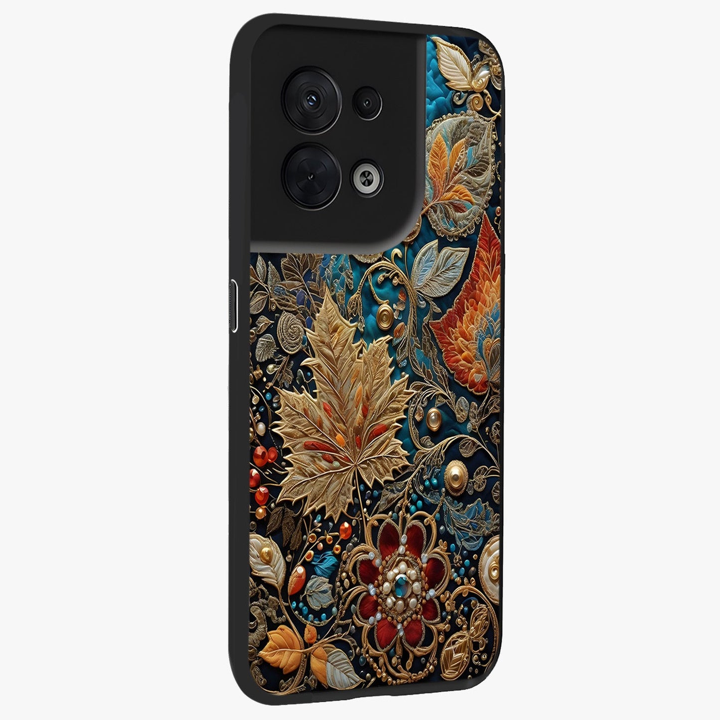 Royal Jewel Garden Glass Case upright view showcasing rich floral artwork with luxurious garden theme.