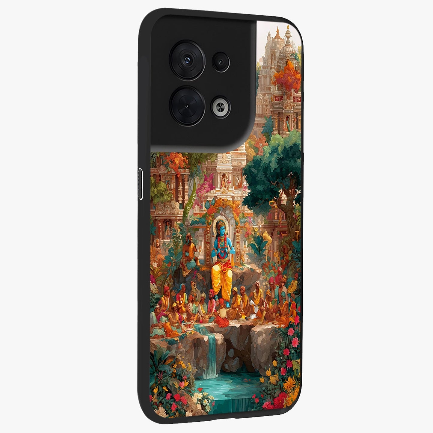 Sacred Sunlight Gods Glass Case upright view showcasing glowing divine artwork with sacred mythological theme.
