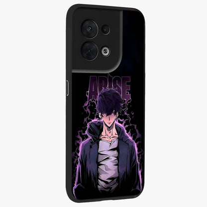 Shadow Monarch Awakening Glass Case upright view showcasing bold monarch artwork with mystical awakening theme.