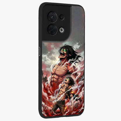 Titan Awakening Fury Glass Case upright view showcasing intense titan artwork with epic fantasy theme.