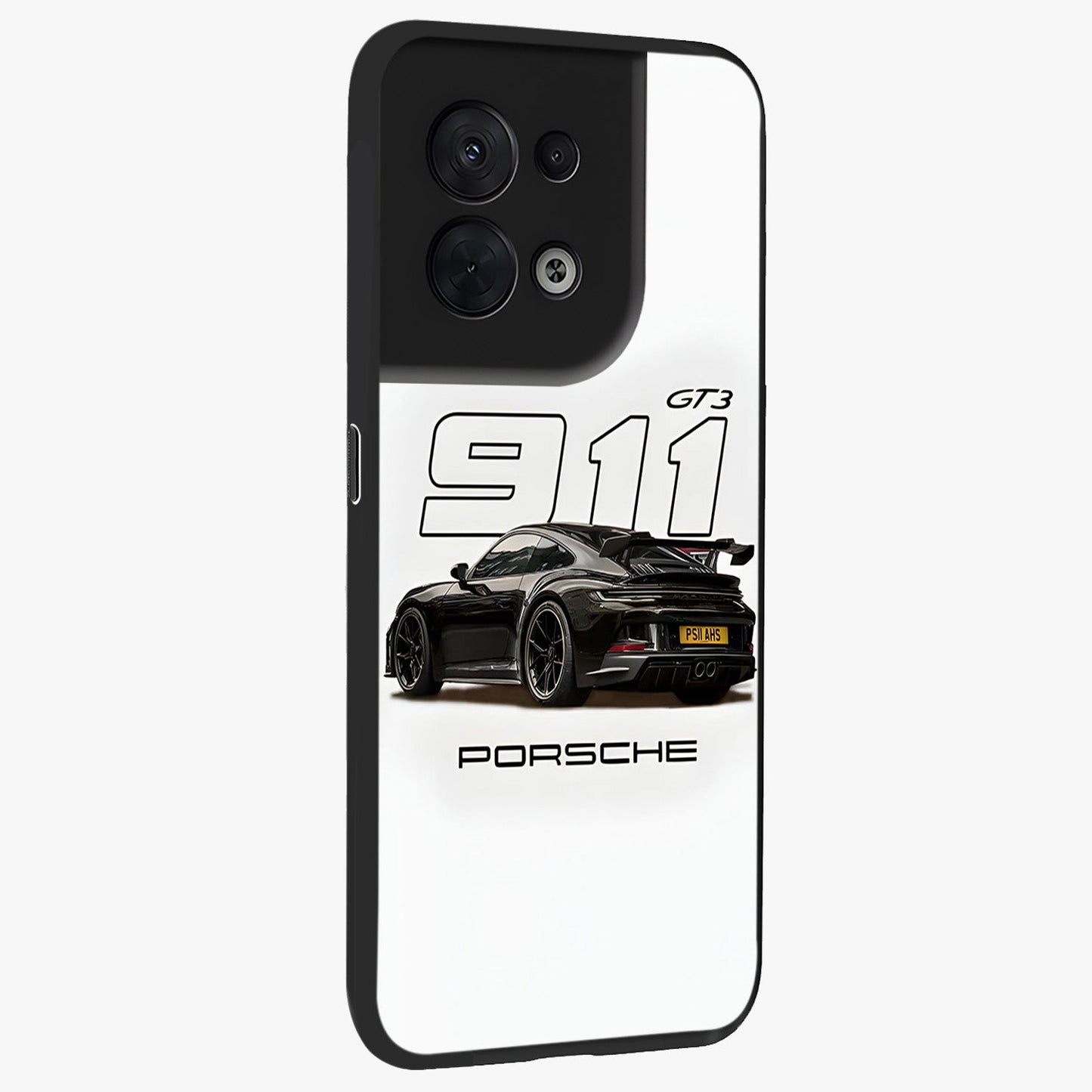 Turbo Legacy Icon Glass Case upright view showcasing bold racing inspired artwork with classic car theme.
