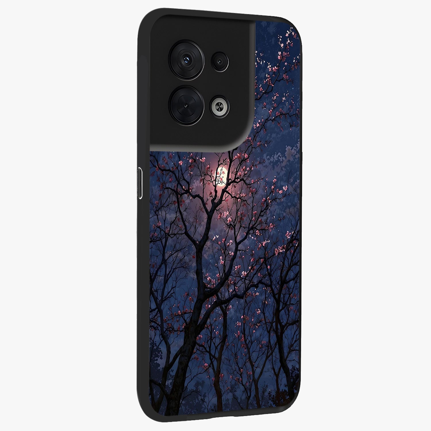 Twilight Sakura Serenade Glass Case upright view showcasing beautiful cherry blossom artwork with serene evening theme.