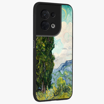 Van Gogh Vintage Art Glass Case upright view showcasing elegant vintage painting artwork with artistic heritage theme.