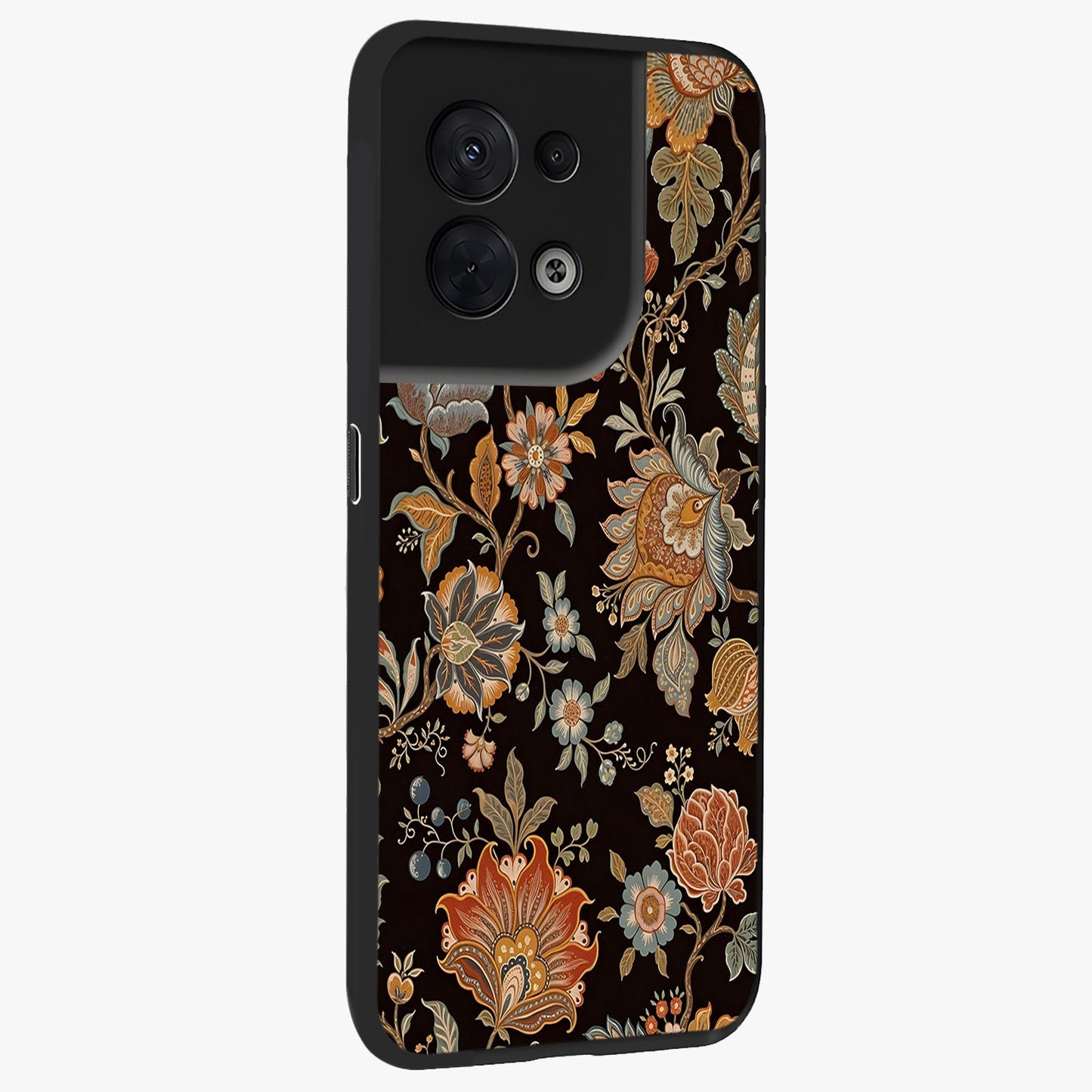 Vintage Floral Dream Glass Case upright view showcasing delicate floral artwork with timeless vintage theme.