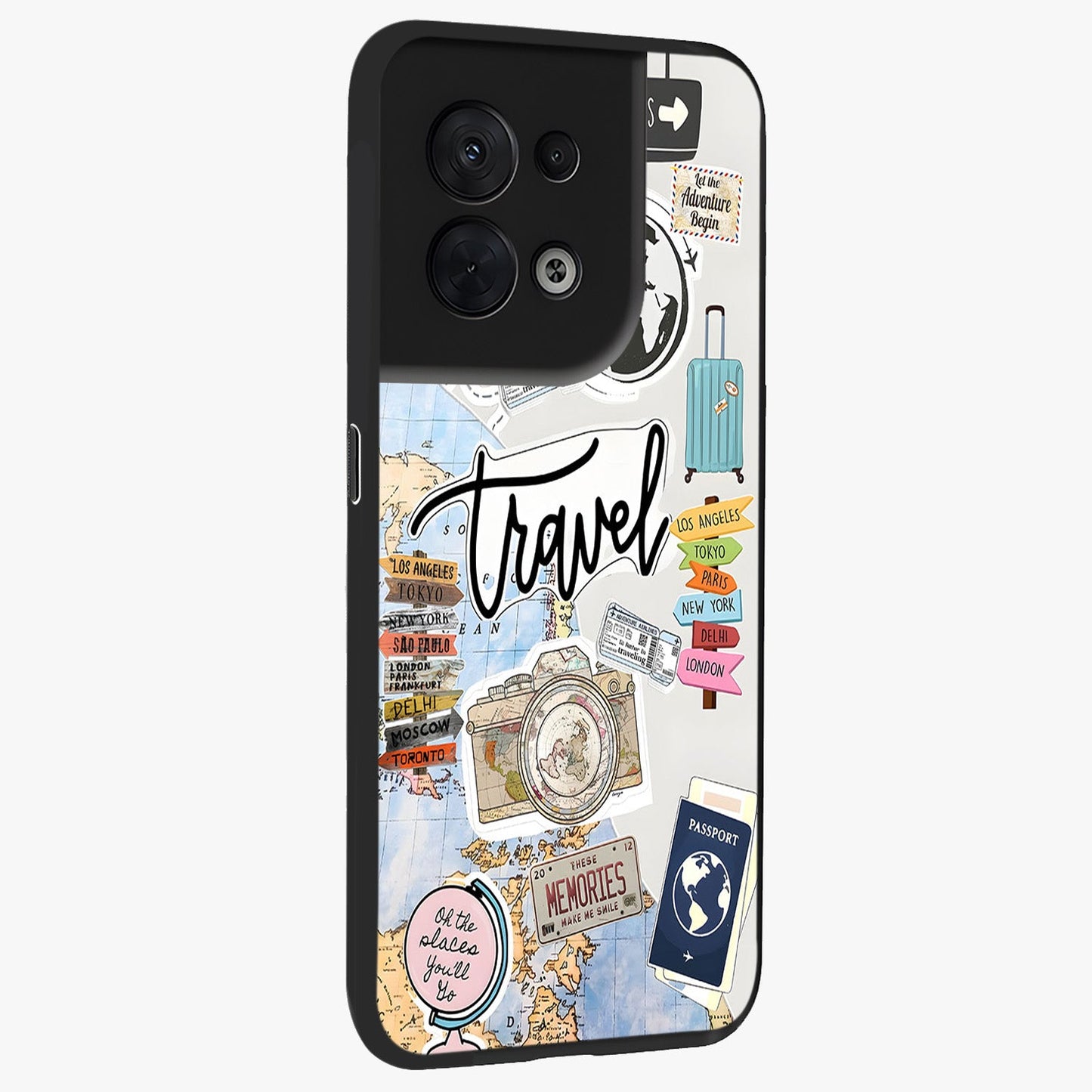 Wanderlust Journal Glass Case upright view showcasing wanderlust inspired artwork with creative exploration theme.